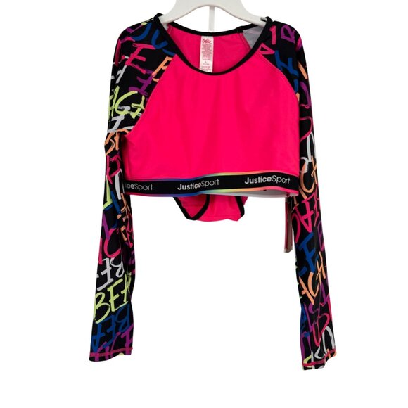 Justice Other - Justice Sport Girls Long Sleeve Crop Top & Bikini Set Large Pink size large